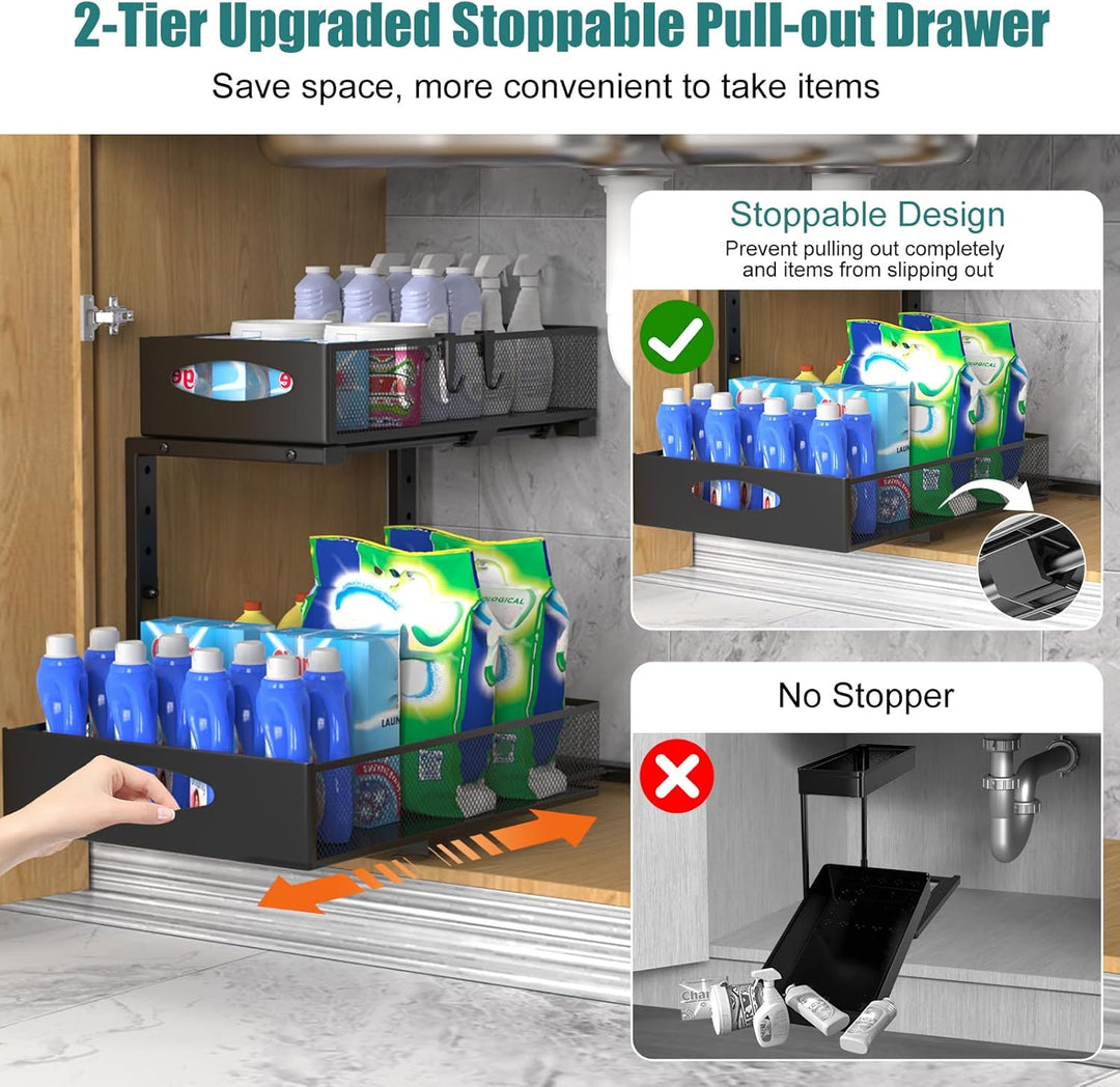 Housolution Spülschrank Organizer Ausziehbar, 2 Etagen Metall Unter Waschbecken Regal Spülenuntersch