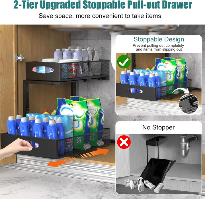 Housolution Spülschrank Organizer Ausziehbar, 2 Etagen Metall Unter Waschbecken Regal Spülenuntersch