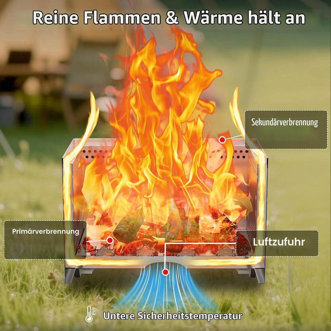 50 cm Rauchfreie Feuerschale Edelstahl, Feuerstelle Outdoor Camping Fire Pit, Quadratisch Feuerschal