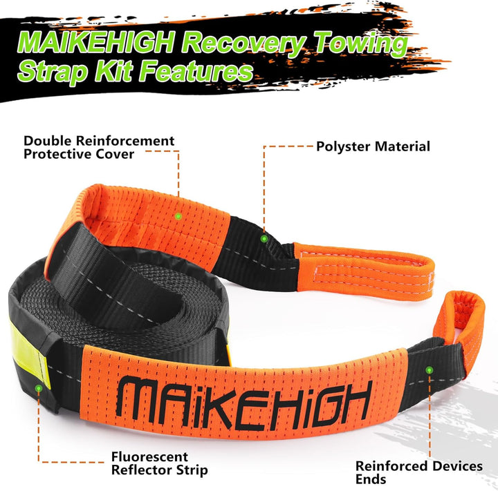 MAIKEHIGH Abschleppseil 5M x 5cm, 10 Tonnen (22,000 Lbs) Tow Rope Abschleppseile für Off-Road Recove