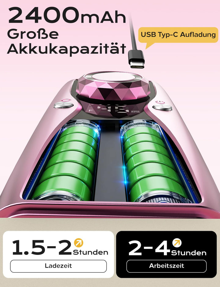 Nagelfräser professionell set 45000 RPM Tragbare Elektrische nagelfräser 10H+Batterielebensdauer Wie
