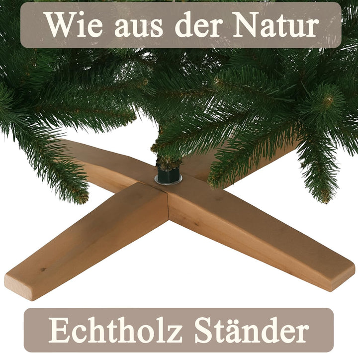 Hochwertiger künstlicher Weihnachtsbaum 180cm mit Holzfuss - Premium Weihnachtsbaum künstlich mit di