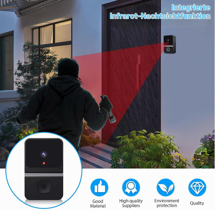 Video Türklingel mit Kamera Kabellos, WLAN Video Türklingel mit Kamera, 2.4GWifi Video Doorbell Nach
