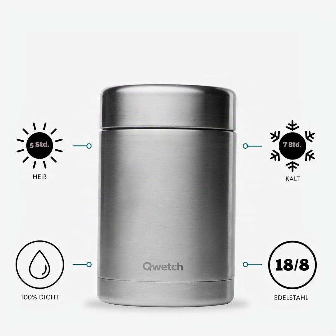 QWETCH - Isotherme Lunchbox - Edelstahl 500ml - Lebensmitteldose aus Edelstahl - 5h Warm & 7h Kalt -