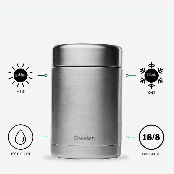 QWETCH - Isotherme Lunchbox - Edelstahl 500ml - Lebensmitteldose aus Edelstahl - 5h Warm & 7h Kalt -