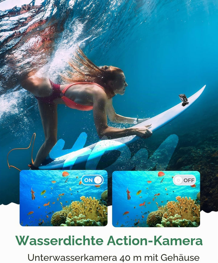 Yolansin 4K60fps Action Cam wasserdichte- 131ft/40m Unterwasserkamera EIS, WiFi Kamera 170°Winkel Sp