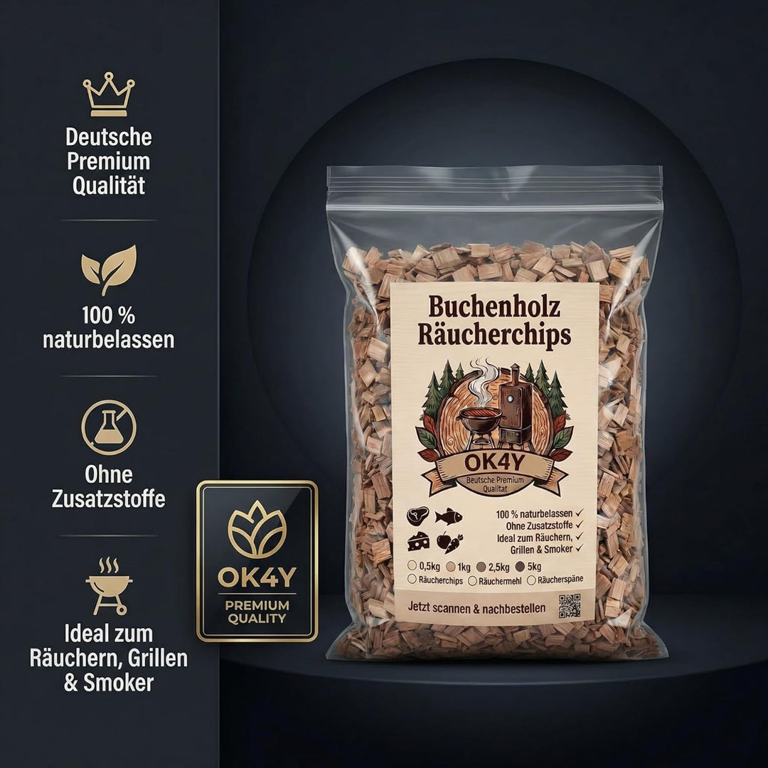 Räucherholz Buche nach Wahl – Räuchermehl, Räucherspäne oder Räucherchips | 0,5–5 kg | Räucherzubehö