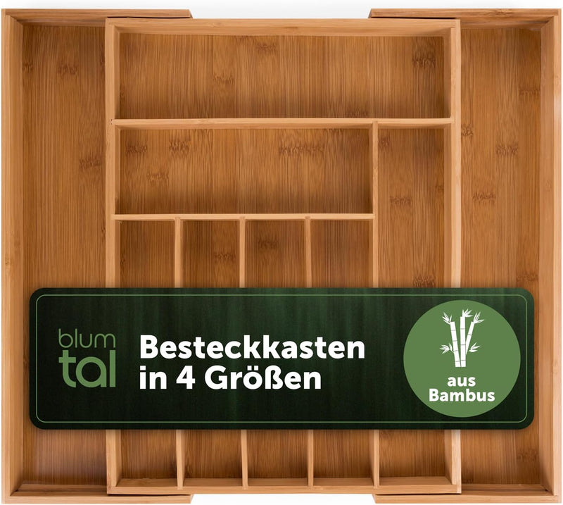 Blumtal Besteckkasten aus Bambus - grössenverstellbarer Schubladentrenner Küche - Besteck Organizer