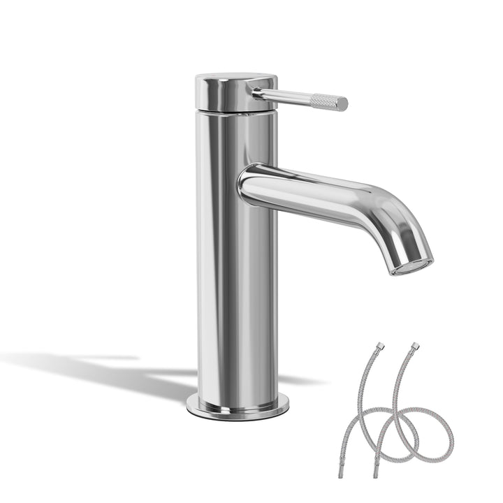 ALPHA HOME Wasserhahn Bad, Waschtischarmatur mit Anschlussschlauch Waschbecken Armaturen Chrom Matt