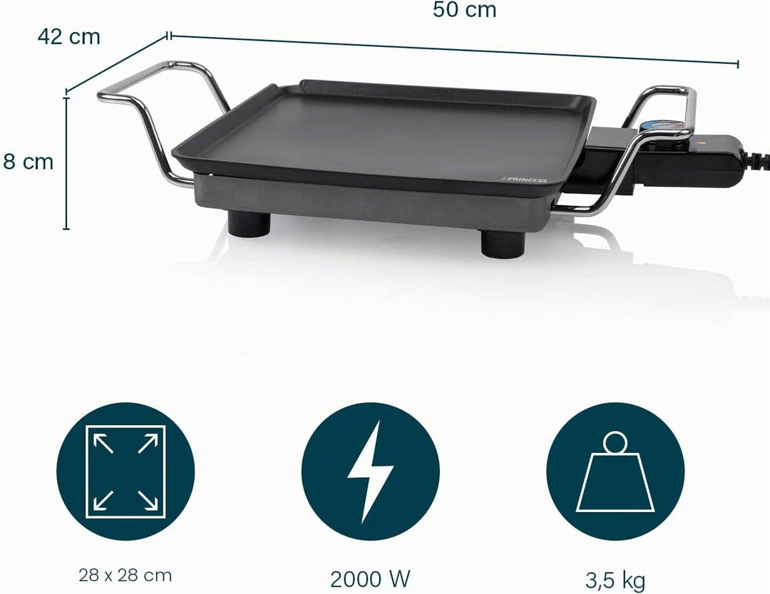 Princess Plancha Chef Mini Classic schwarz 28 x 28 cm 4 Personen 1900 W Aluminium, 01.102210.01.005,