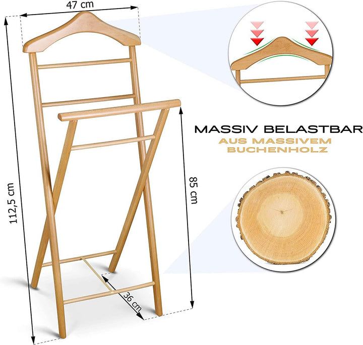 KEHO Herrendiener - Handarbeit - Stummer Diener - Aus Massiv Holz - Kleiderbutler (Naturlackiert) St
