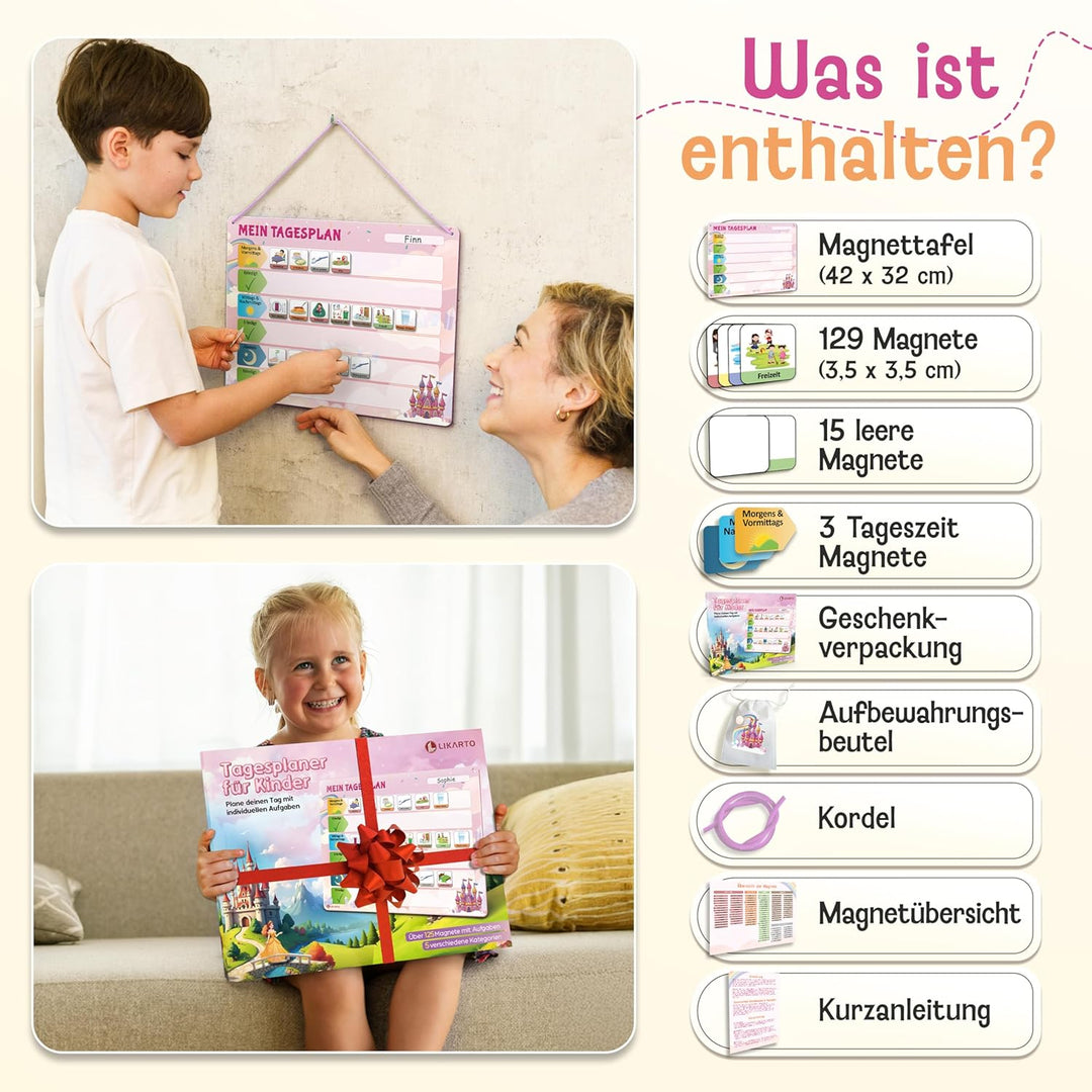 LIKARTO Routine Planer Kinder – [DAS ORIGINAL] – Montessori Aufgabenplaner & Magnettafel – individue