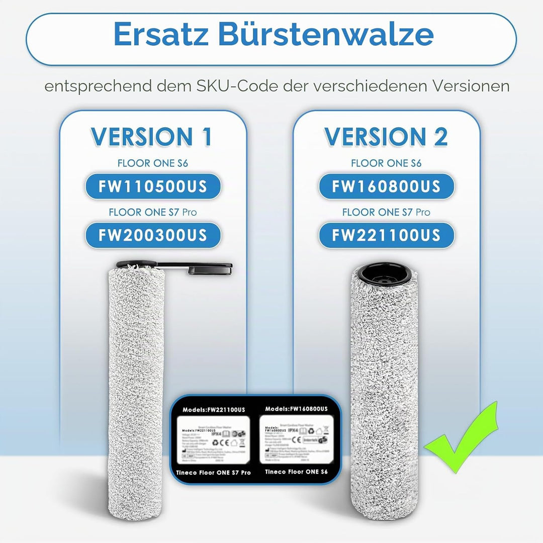 【Version 2, Abnehmbar】 (3 Stück) S7 Pro Ersatzbürstenwalzen für Tineco Floor One S9 Artist, Floor On