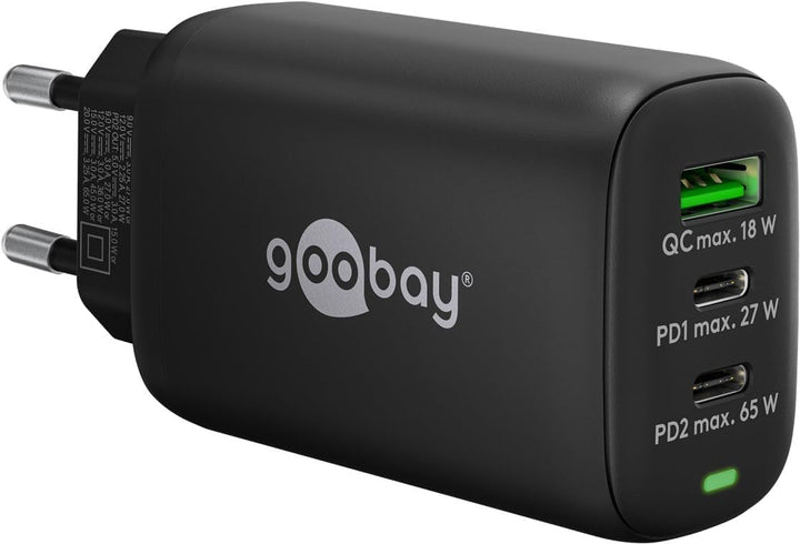 Goobay 65407 USB C Ladegerät Netzteil 65W Power Delivery PD Schnellladegerät/iPhone/Android/USB-C &amp;