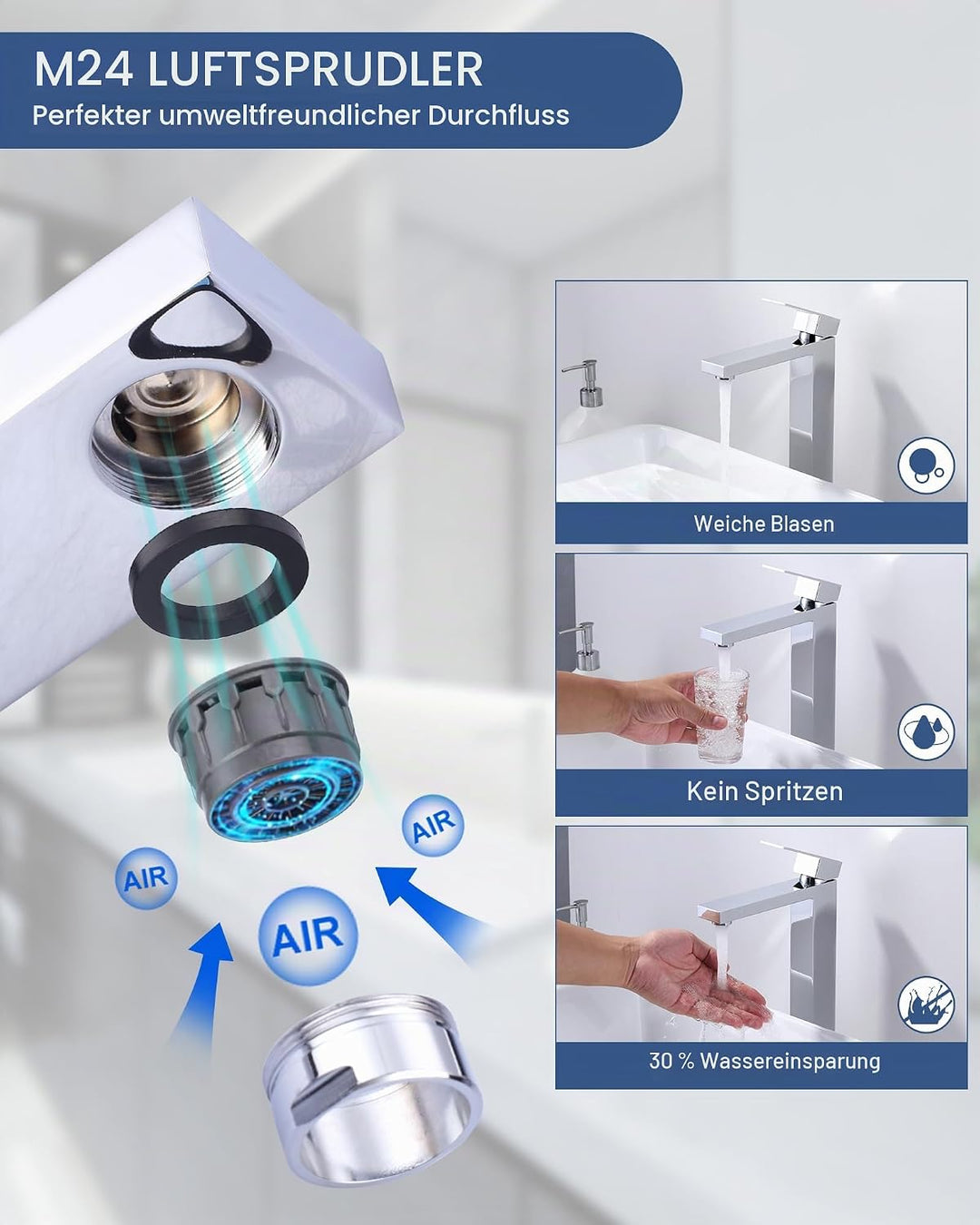 ARCORA Waschtischarmatur, Hochdruck Wasserhahn Bad aus 304 Edelstahl Armatur Waschbecken mit 50cm An