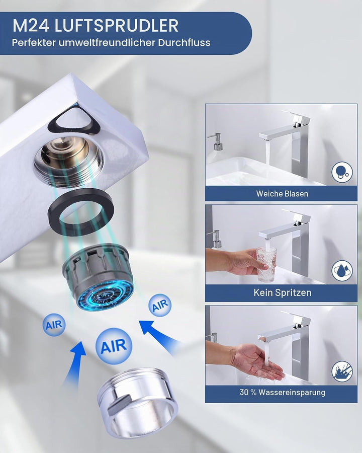 ARCORA Waschtischarmatur, Hochdruck Wasserhahn Bad aus 304 Edelstahl Armatur Waschbecken mit 50cm An