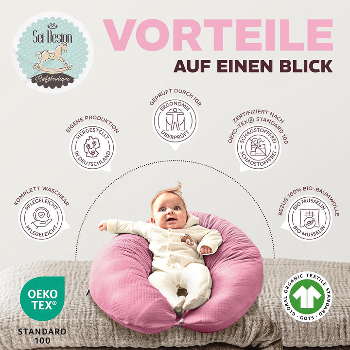 sei Design Stillkissen XXL Mikroperlen-Füllung mit Musselin-Bezug aus Baumwolle [100% Bio-Baumwolle