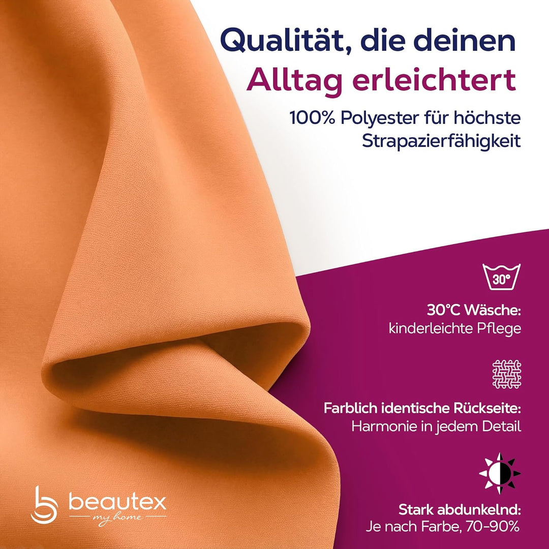 BEAUTEX Verdunkelungsgardine mit Kräuselband U-Band, Blackout Vorhang Blickdicht abdunkelnd, Grösse