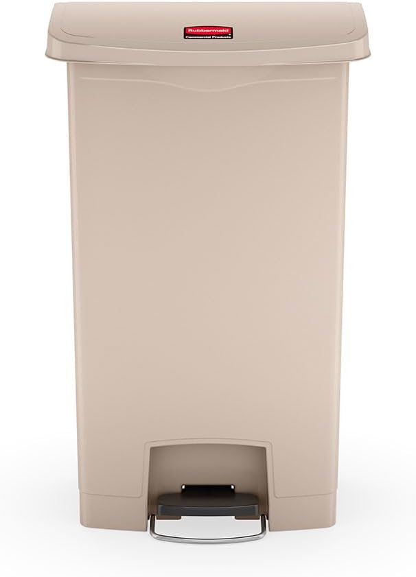 Rubbermaid Commercial Products Slim Jim 1883460 68 Litre Front Step Step-On Resin Wastebasket - Beig