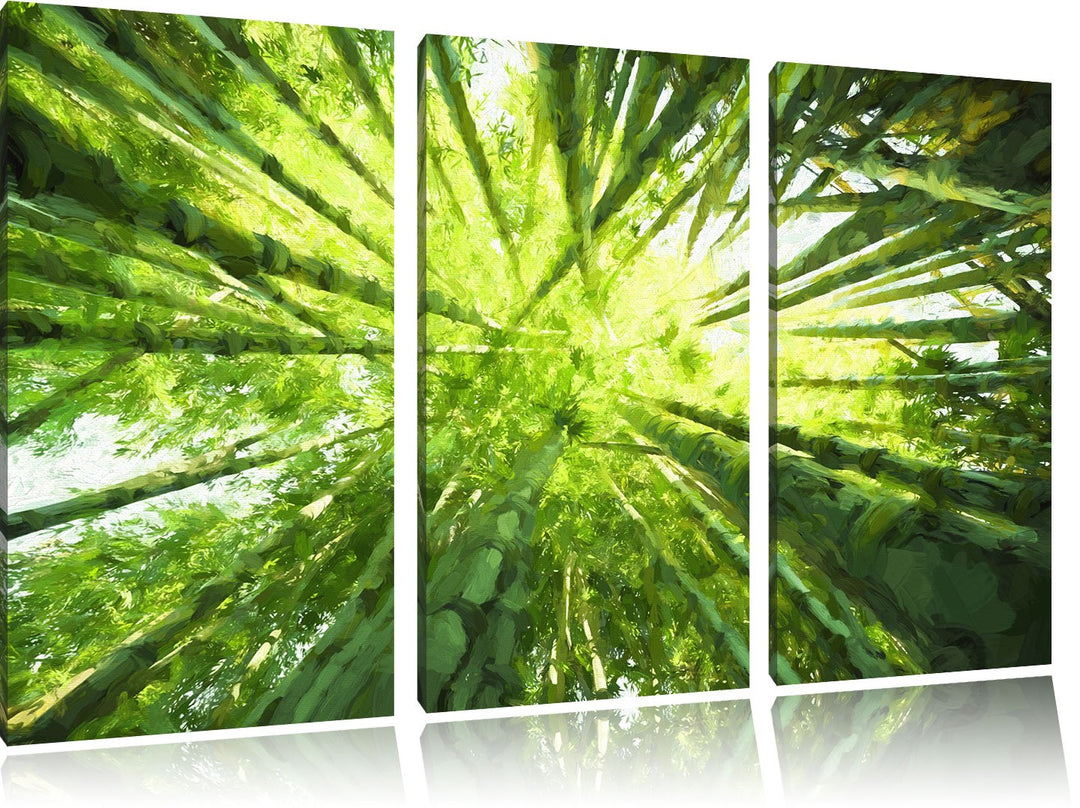 Pixxprint Grüner Bambus Kunst / 3-Teilig/Gesamtmass 120cm Leinwandbild bespannt auf Holzrahmen/Wandb