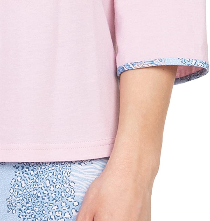 e.Femme® Damen Schlafanzug Nicole II 870 aus 50% Baumwolle und 50% Modal 38 Altrosa/Druck, 38 Altros