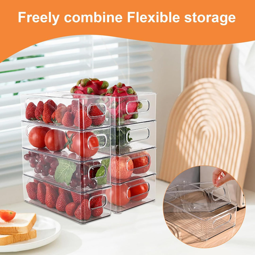 10 x Kühlschrank Organizer Stapelbar, Aufbewahrungsbox Küche Organizer 26x15.4x7.1xm/25.3x9.7x7cm