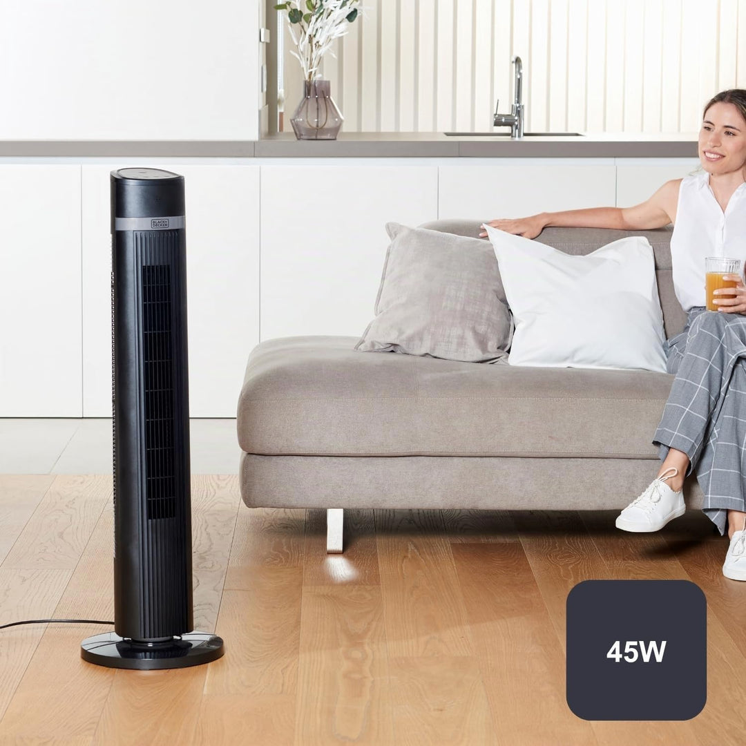 Black+Decker BXEFT50E - Turmventilator 102cm, 45W, 4 Geschwindigkeiten, schwingend, Soft-Touch-Steue