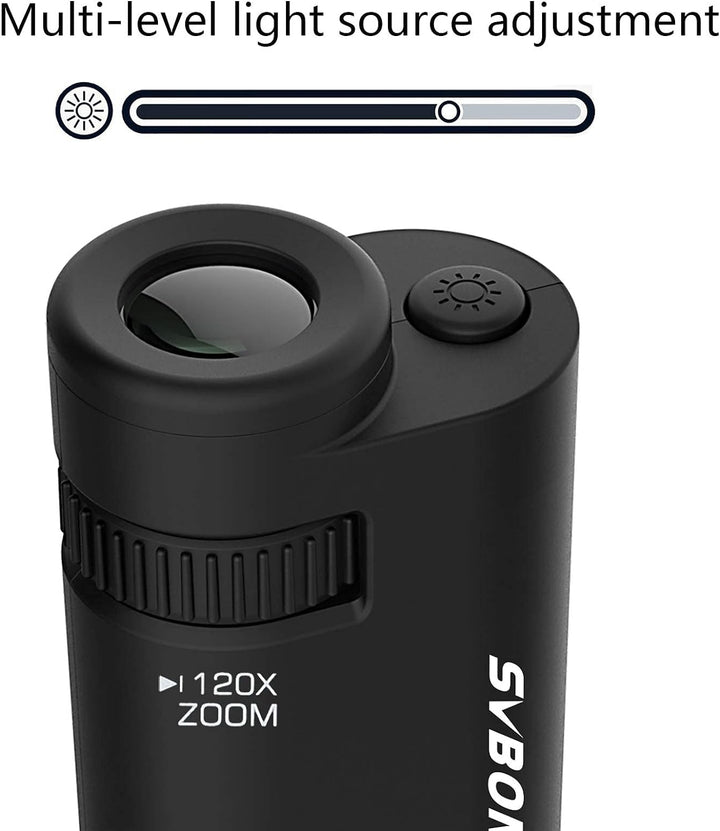 Svbony SV603 Taschenmikroskop mit LED Licht, 60x-120x Asphärisches Handmikroskop mit Akku, Pocket Mi