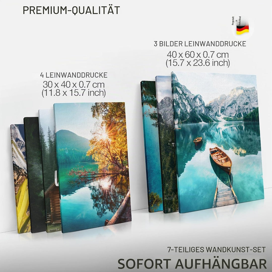 Novart Wandbilder Set Natur Berge See Landschaft - KEIN EXTRA RAHMEN BENÖTIGT - Modern Deko - Wohnzi