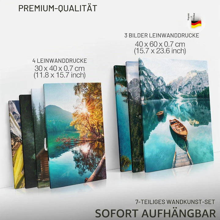 Novart Wandbilder Set Natur Berge See Landschaft - KEIN EXTRA RAHMEN BENÖTIGT - Modern Deko - Wohnzi
