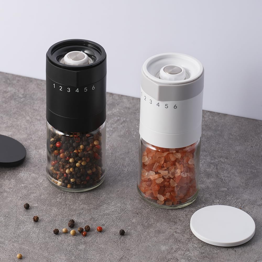 Salz und Pfeffermühlen Set 2 teilig Manuelle Gewürzmühlen Glas Keramikmahlwerk 100 ml Einstellbarer
