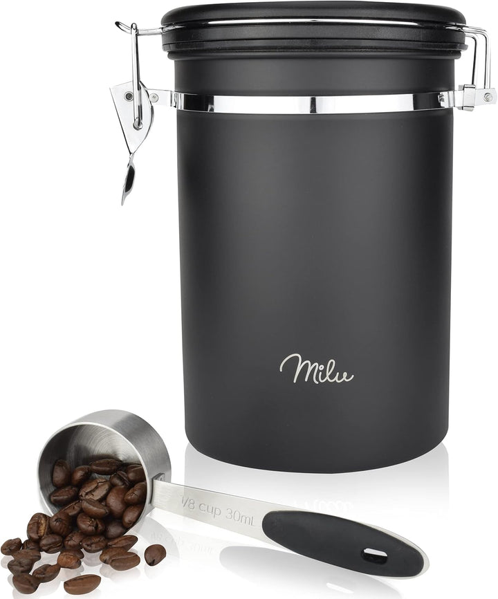 Milu Kaffeedose luftdicht | 500g, 700g | Kaffeebohnen Behälter Edelstahl Vorratsdosen Vakuum Kaffeeb