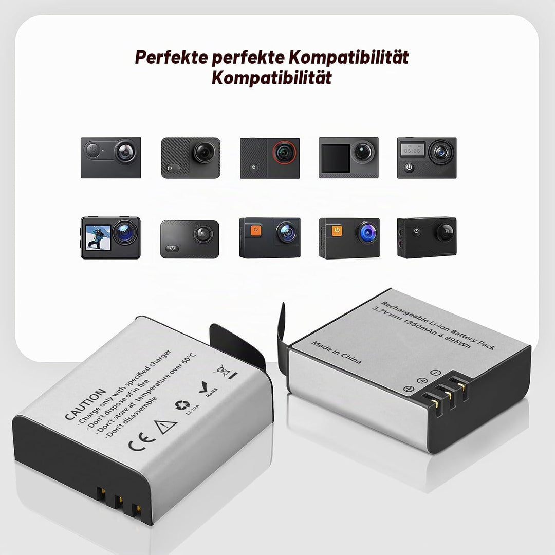 Action Cam Akku, 2 x 1350mAh Akkus für AKASO EK7000/Brave 4 Pro/V50X, COOAU, Dragon Touch, GOOKAM, S