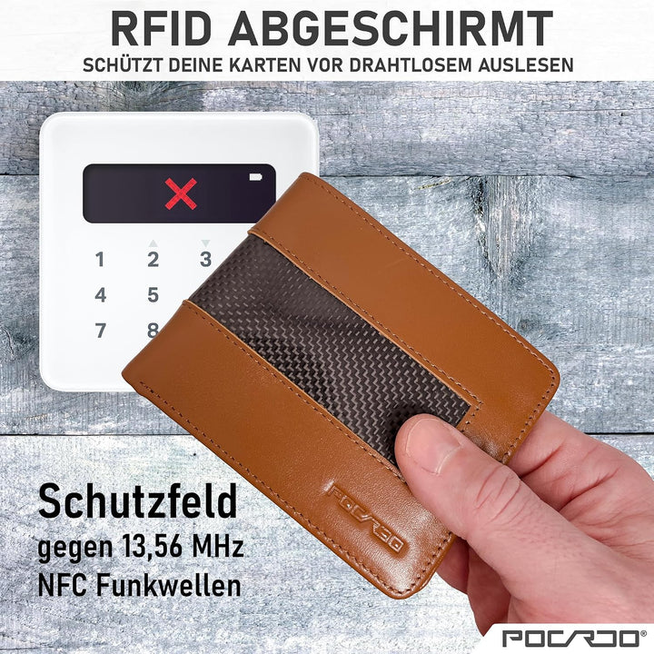 POCARDO Stripe Kompakte Herren Geldbörse aus Leder &amp; Carbon - Exklusives Portemonnaie für Männer - S