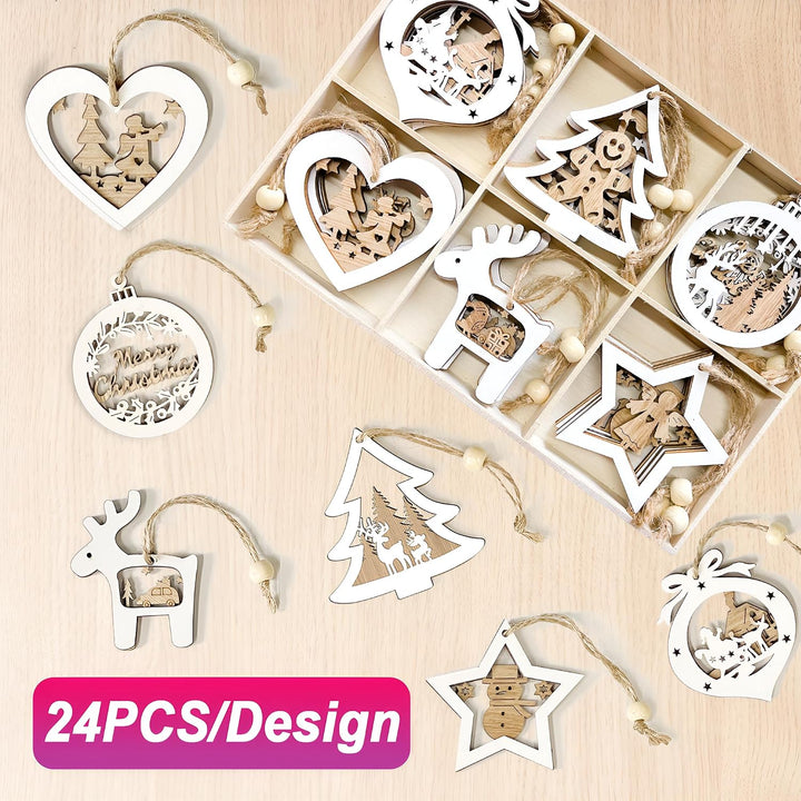 24 Stück Baumschmuck Weihnachten aus Holz，Weihnachtsdeko Zuhause – Weihnachtsanhänger &amp; Christbaumsc