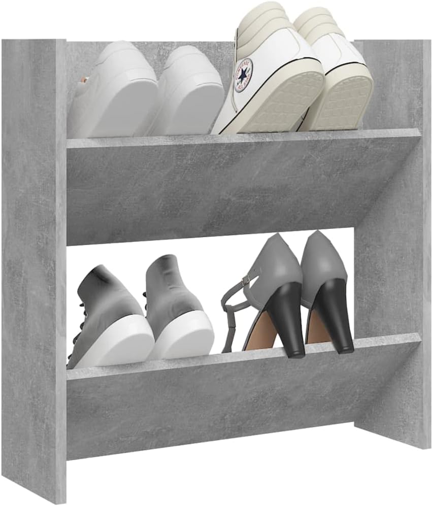 60x18x60 cm Wand Schuhschrank mit 2 Kippböden Schuhregal Schmal Betongrau Schuhbank Shoe Rack Schuhk