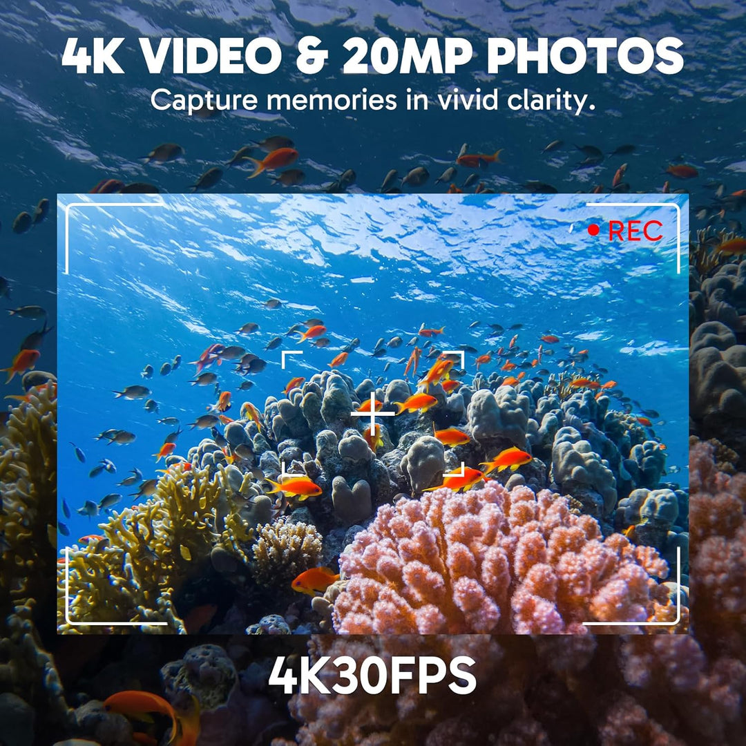 AKASO Action Cam 4K30FPS 20MP mit Schwimmender Handgriff und Tasche WiFi 40M Unterwasserkamera Wasse
