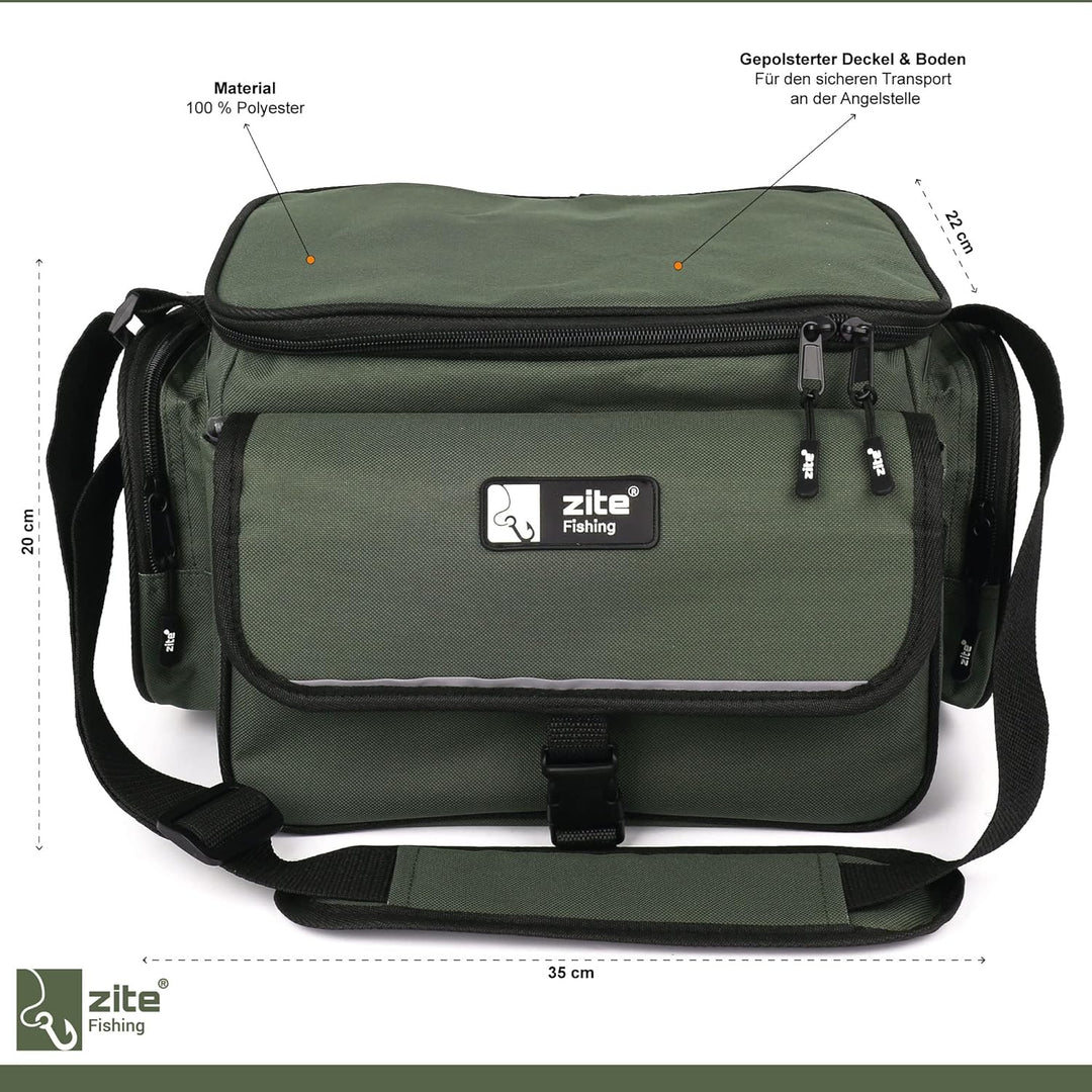 Zite Fishing Angeltasche mit 4 Tackle-Boxen – Angelkoffer Forellen-Tasche Angeln 35cm – System Bag U