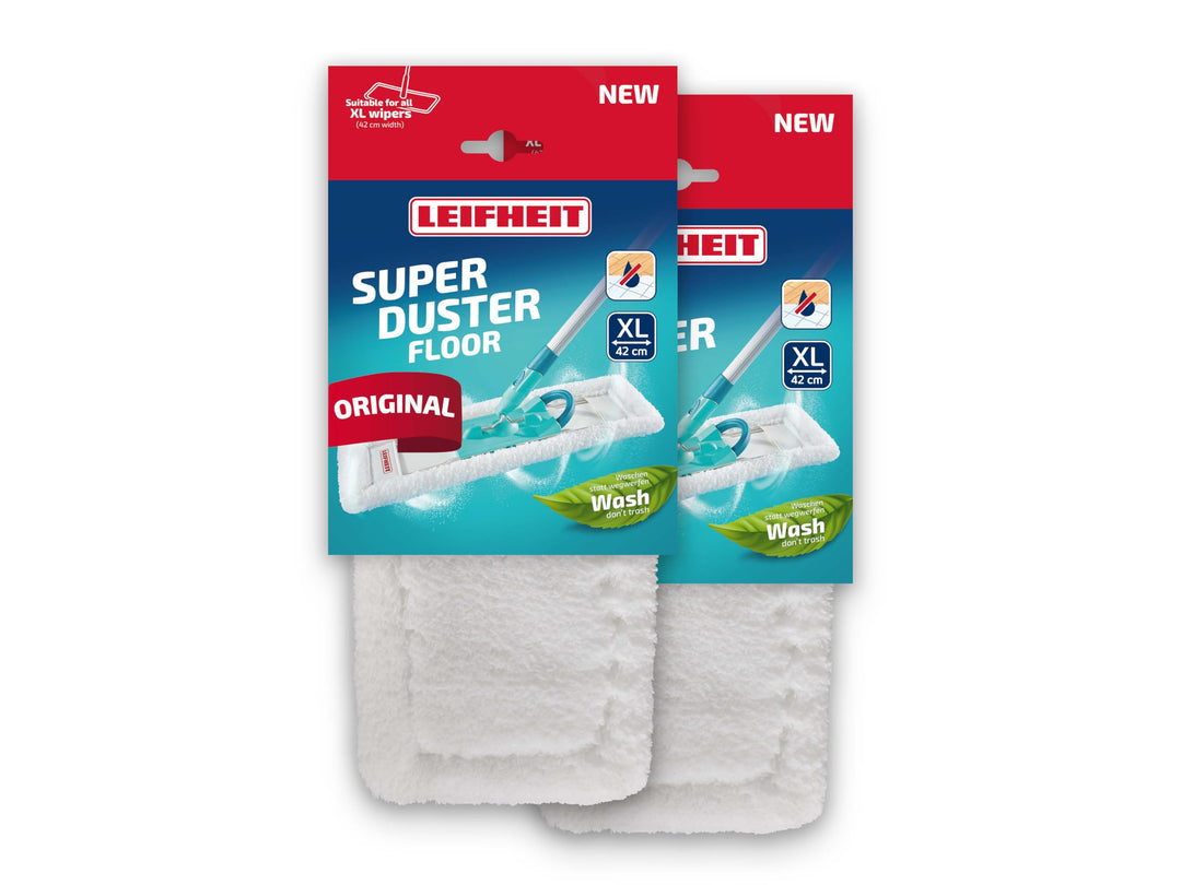 Leifheit SUPERDUSTER Floor XL Staubbezug 2er Set, waschbarer Mikrofaser-Staubmopp für Fliesen, Lamin