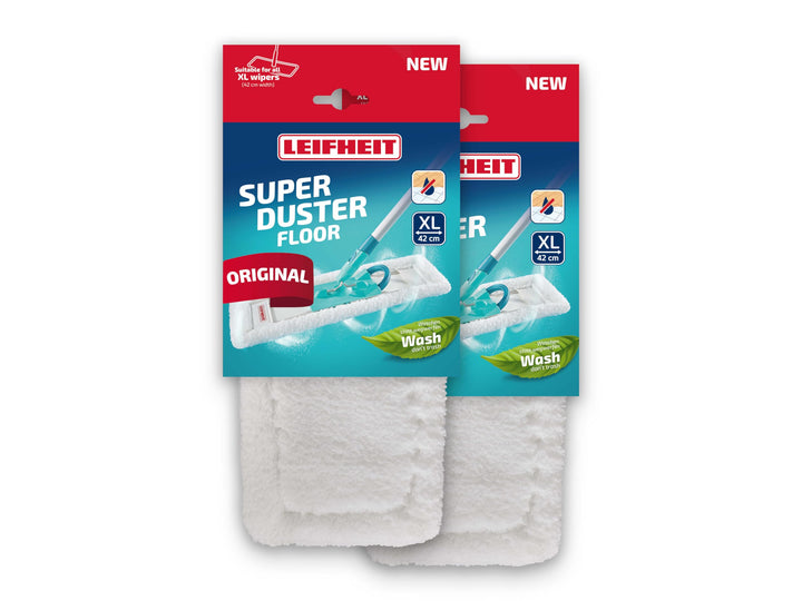 Leifheit SUPERDUSTER Floor XL Staubbezug 2er Set, waschbarer Mikrofaser-Staubmopp für Fliesen, Lamin