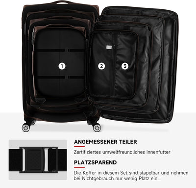 HOMELUX Kofferset 4 Teilig Kaffee Stoffkoffer Reisekoffer Leicht Koffer Trolley Rollkoffer Set-S-M-L