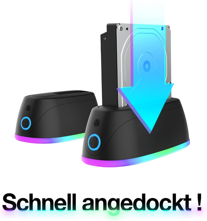 ICY BOX HDD / Festplatten Docking Station USB 3.0 für SATA 2,5 Zoll & 3,5 Zoll, RGB Beleuchtung, Fes