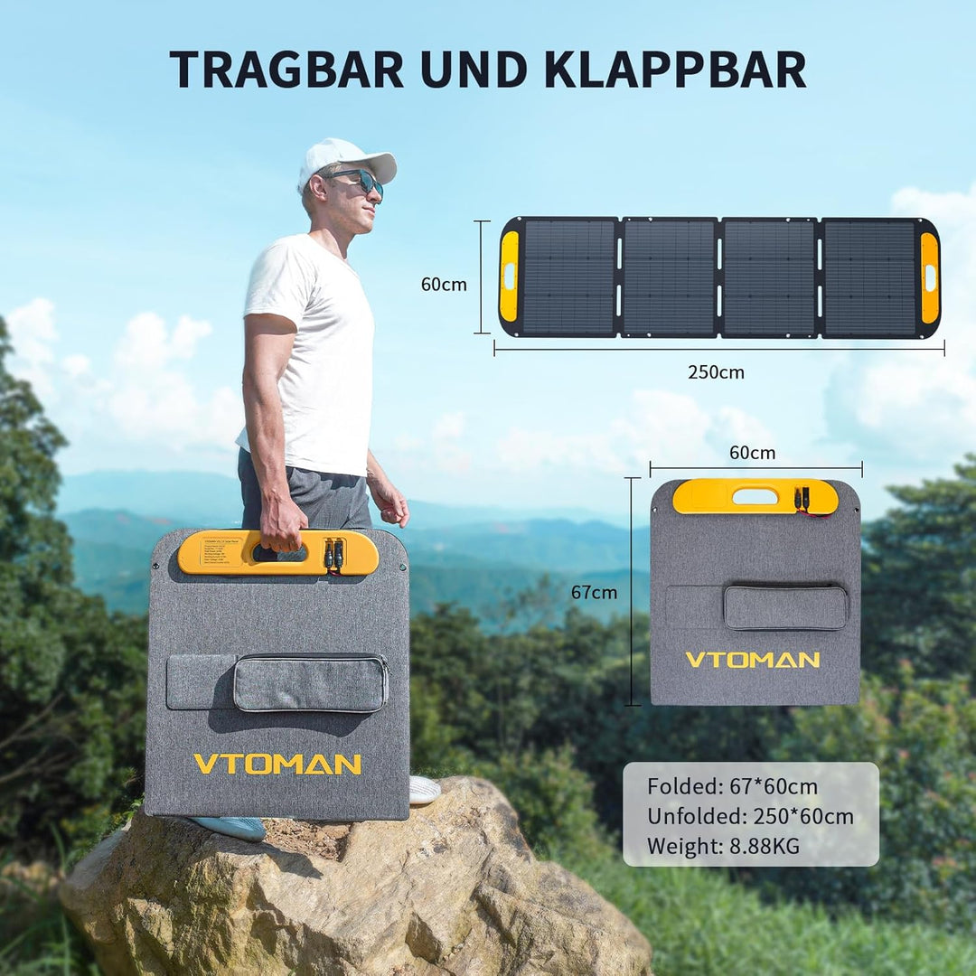 VTOMAN VS220 Pro tragbares Solarpanel 220W 48V, 23% Effizienz, faltbares Solarpanel mit IP67 wasserd
