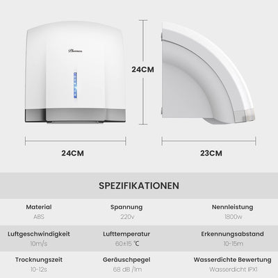 PLUSSEN Händetrockner 10 Sekunden Trocknen Energiesparend Kommerziell Elektrischer Händetrockner Aut