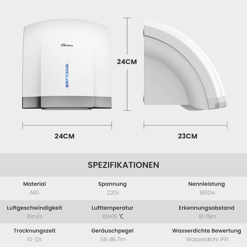 PLUSSEN Händetrockner 10 Sekunden Trocknen Energiesparend Kommerziell Elektrischer Händetrockner Aut