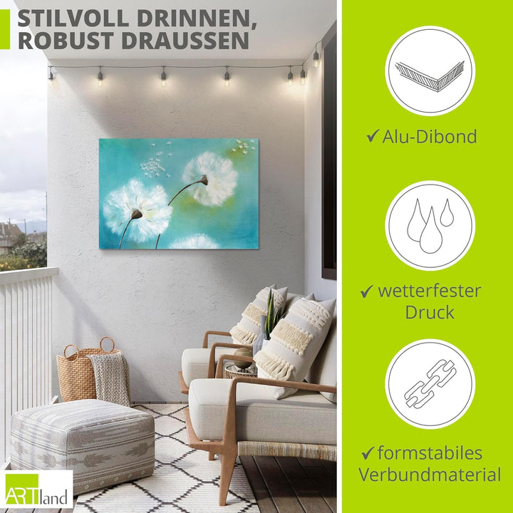 ARTland Wandbild Alu Verbundplatte für Innen & Outdoor Bild 70x50 cm Pusteblume Blumen Landhaus Shab