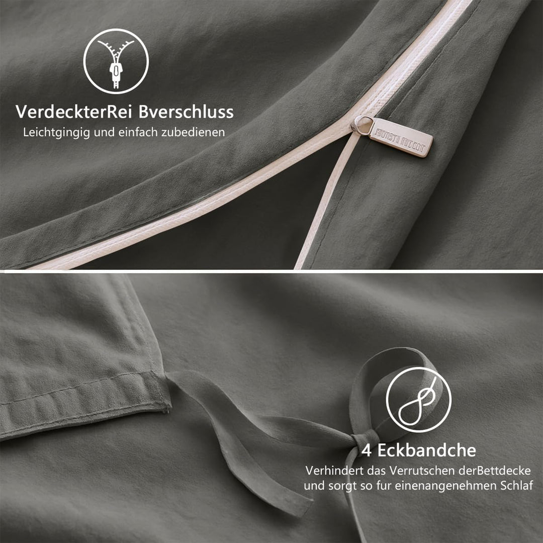 Lanqinglv Bettwäsche 155x220cm Grau Anthrazit Dunkelgrau 100% Weiche und Angenehme Mikrofaser Uni Be