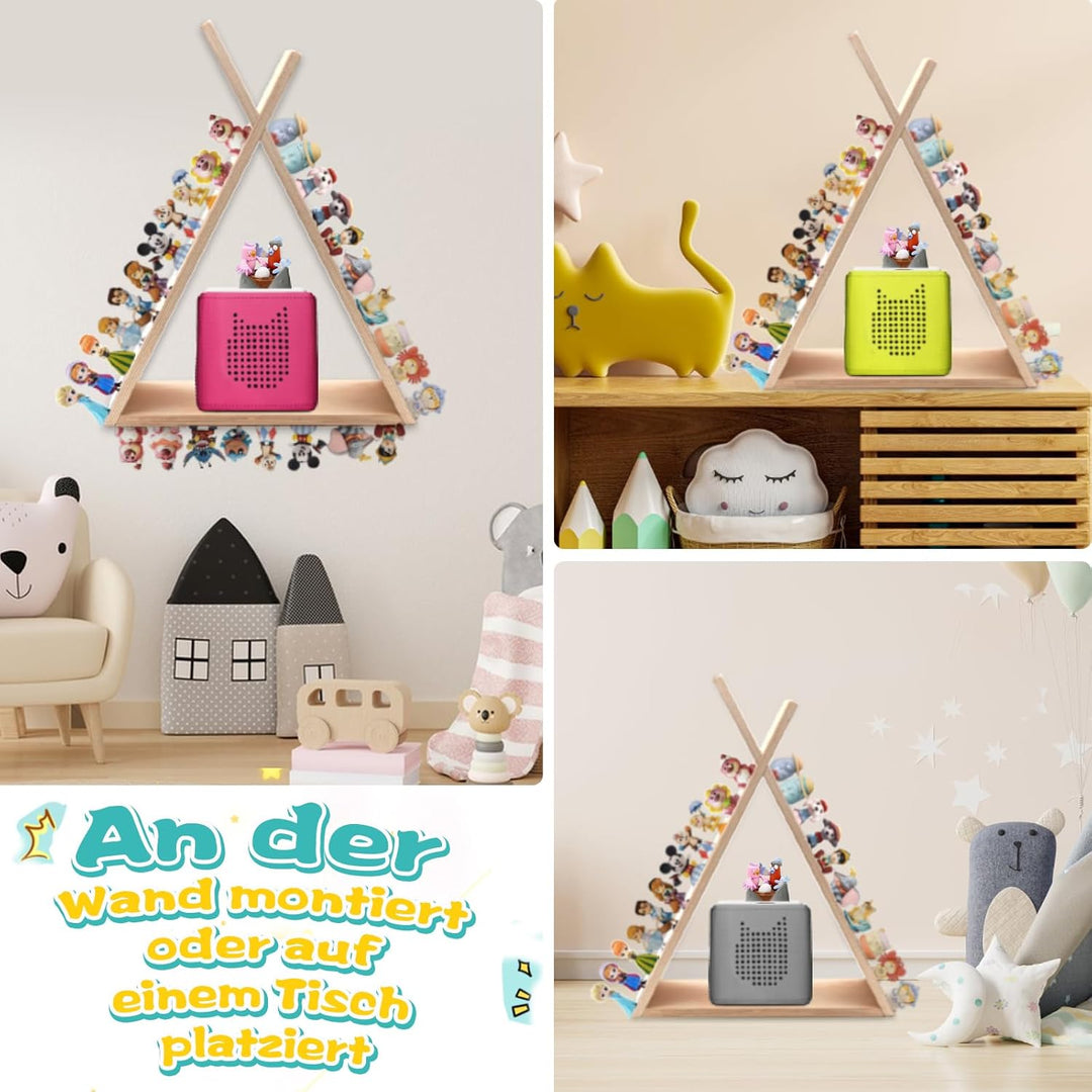 Tonie Regal für Toniebox und Tonie Figuren Dreieck Wandmontage oder Schreibtisch Magnetische Holzreg