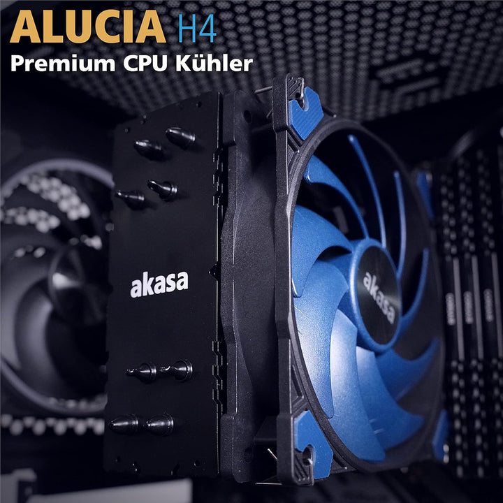Akasa Alucia H4, CPU Kühler mit 120mm PWM Lüfter, 4 Kupfer Heatpipes Prozessorlüfter, 185W TDP, inkl