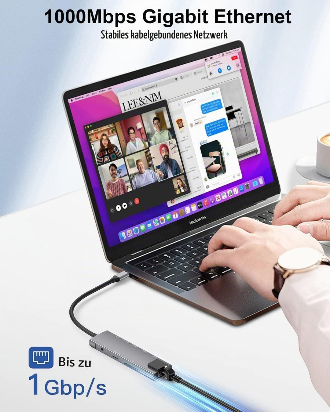 USB C Hub 9 in 1 Multiport Adapter w/Gigabit Ethernet, 100W PD, 4K@60Hz, 2 USB 3.0, USB C 3.0 Data,